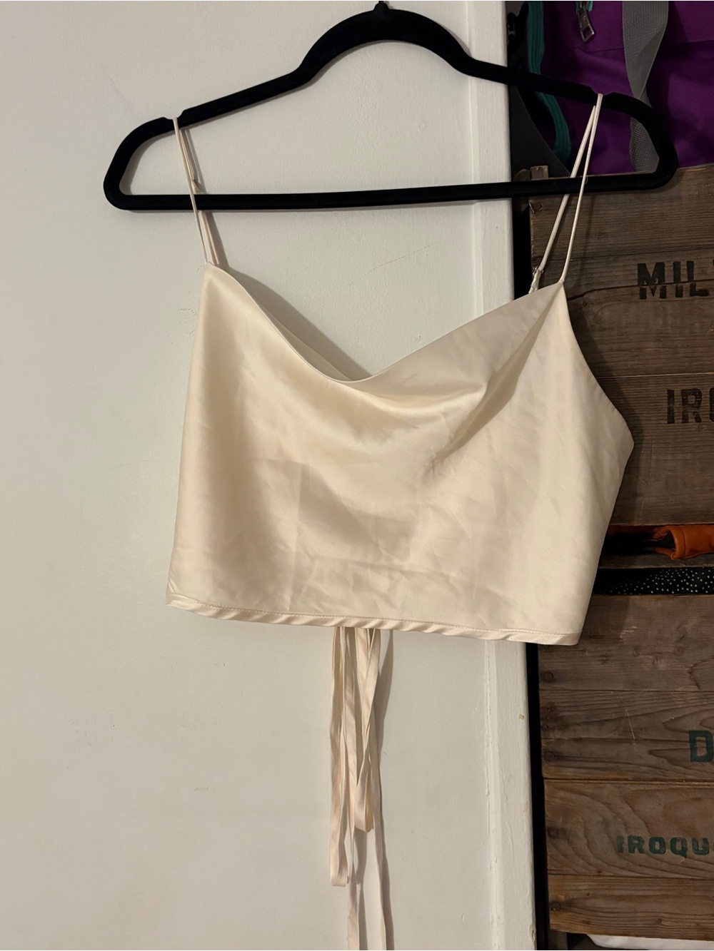 Cotton Candy LA Cream Satin Cowl Neck Cropped Cami Size Medium